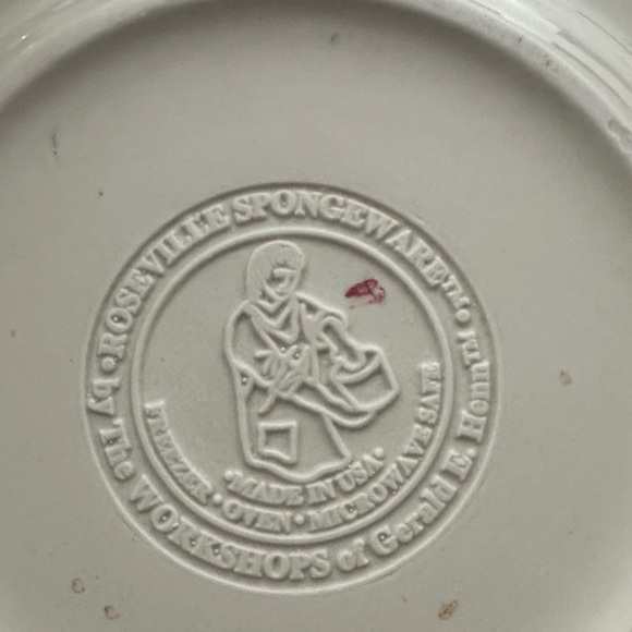 6 Roseville Spongeware Charming Pink Heart Plates Set - Picture 3 of 4